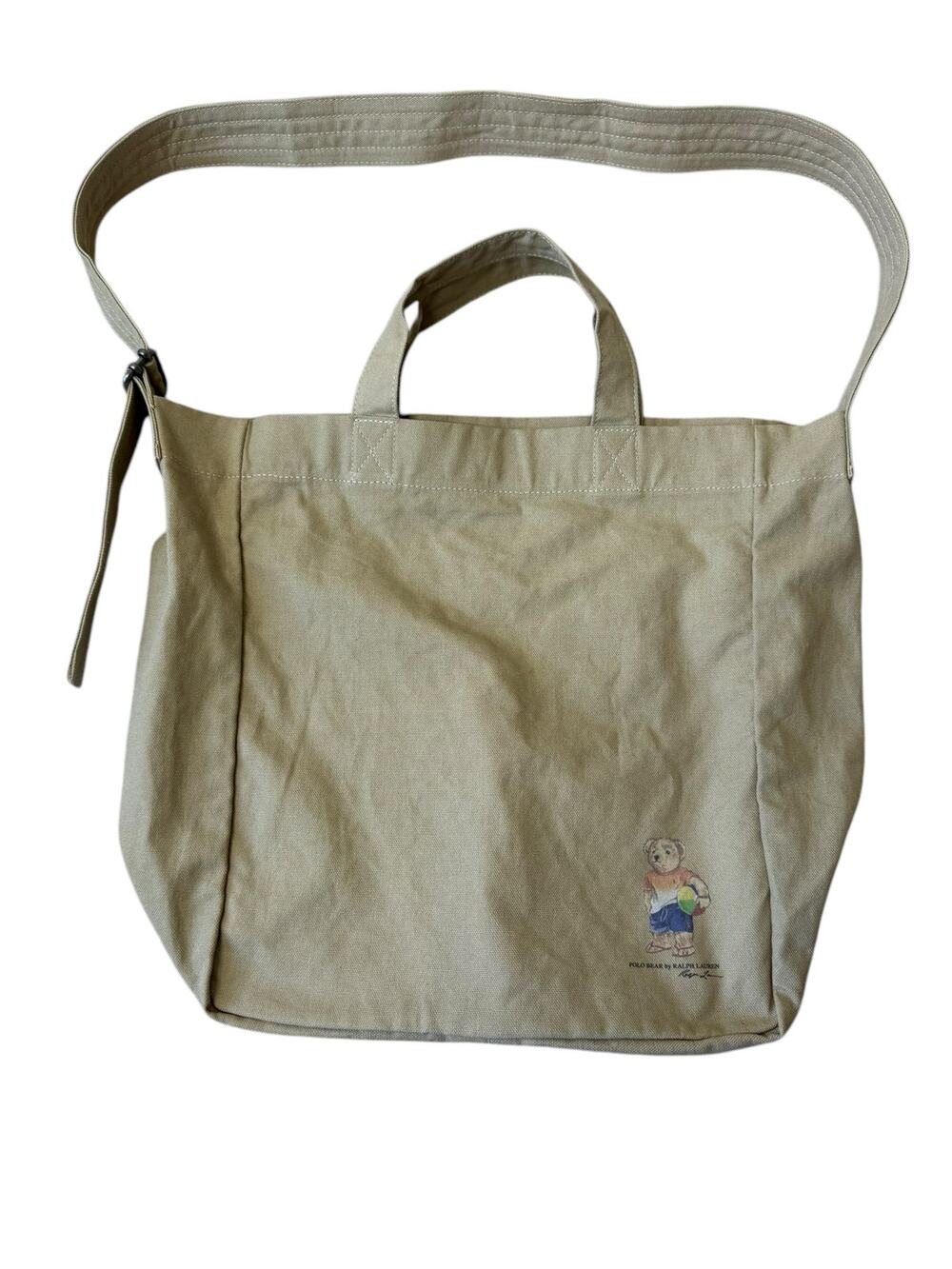 Polo Bear by Ralph Lauren Beach Bear 100% cotton Crossbody Tote Bag Brown